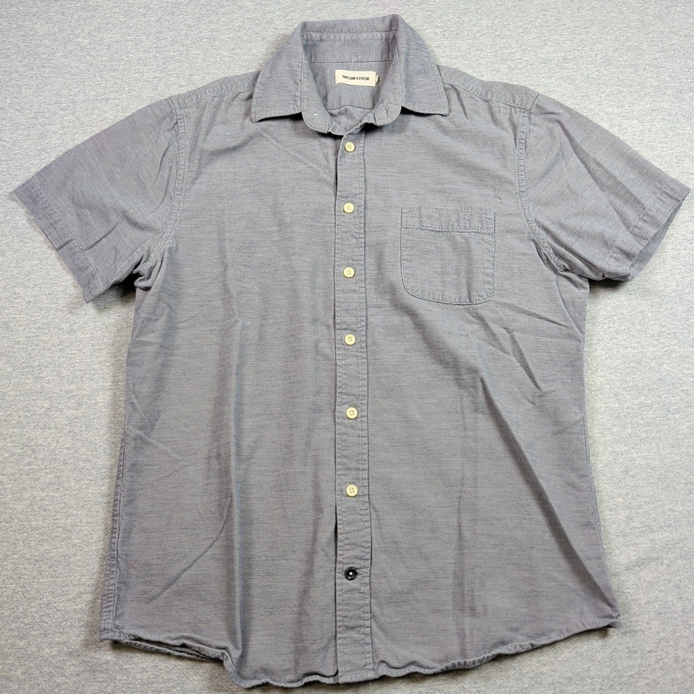 Taylor Stitch Mens Gray Short Sleeve Button Down Shirt Size 40 Medium Textured